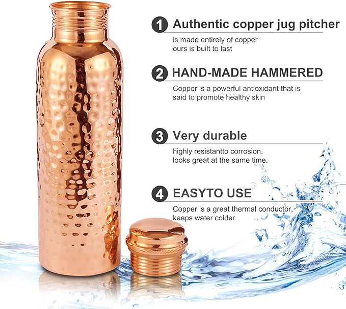 Pure Copper Water Bottle Set of 2 – Leak-Proof & Travel-Friendly with Health Benefits