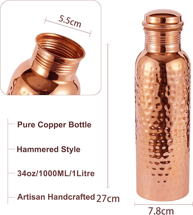 Pure Copper Water Bottle Set of 2 – Leak-Proof & Travel-Friendly with Health Benefits