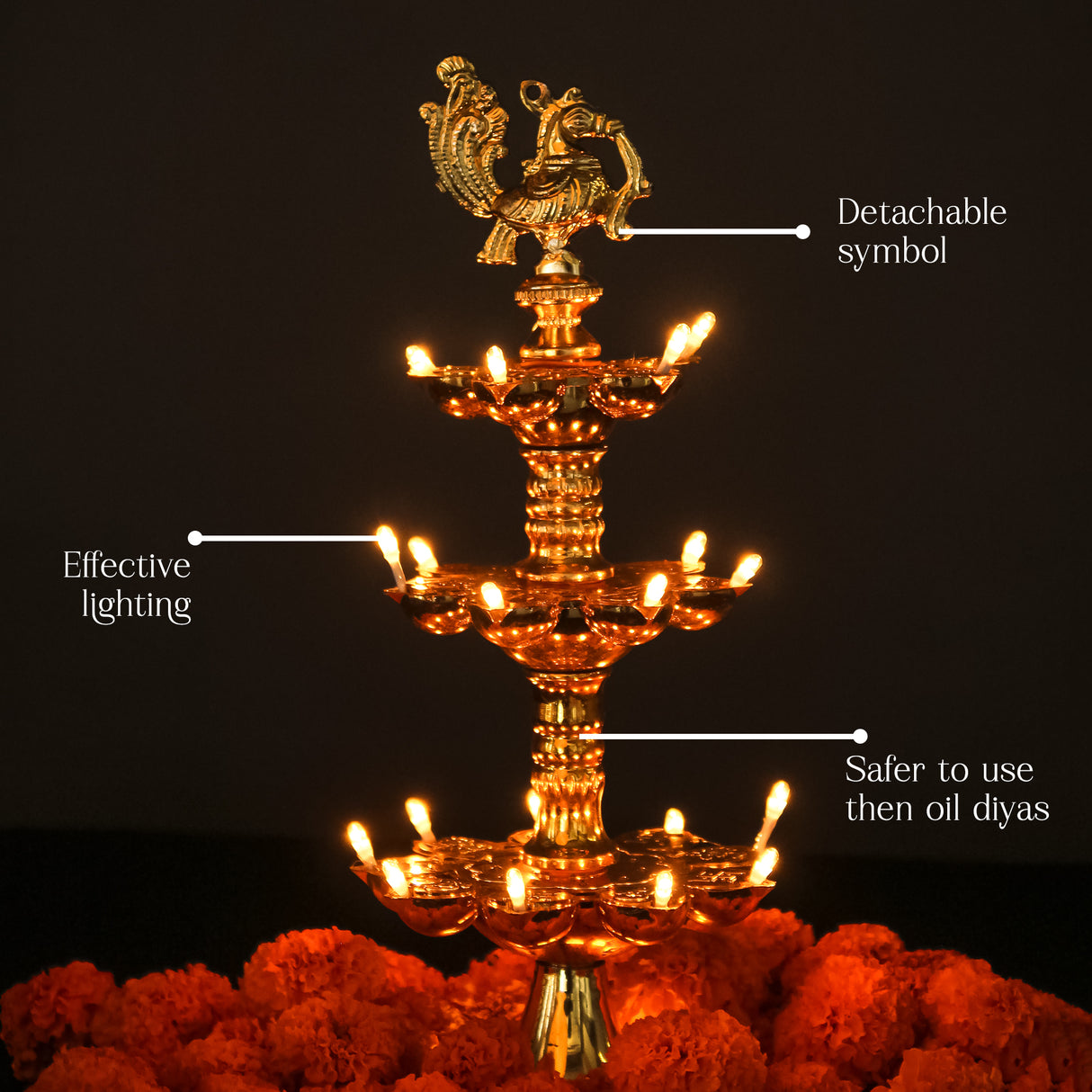 Electric Golden Peacock Top LED Diya Lamp for Pooja Room, Mandir Decoration & Diwali Festival – 11 Inch