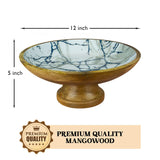 Wooden Pedestal Bowl for Fruit with Detachable Base for Home and Kitchen Design(Blue)