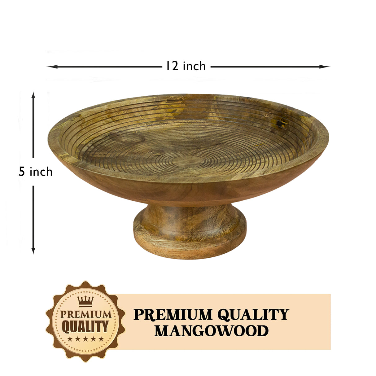 Wooden Pedestal Bowl for Fruit with Detachable Base for Home and Kitchen Design (Brown)