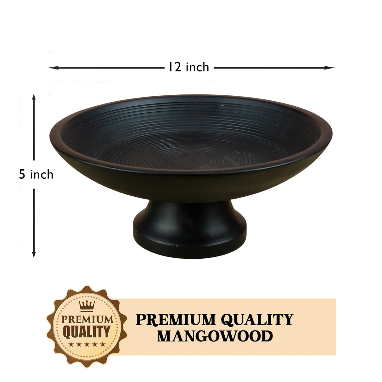 Wooden Pedestal Fruit Bowl with Adjustable Base – Mango Wood Decorative Bowl (Black)