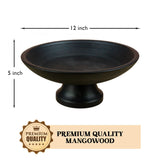 Wooden Pedestal Fruit Bowl with Adjustable Base – Mango Wood Decorative Bowl (Black)