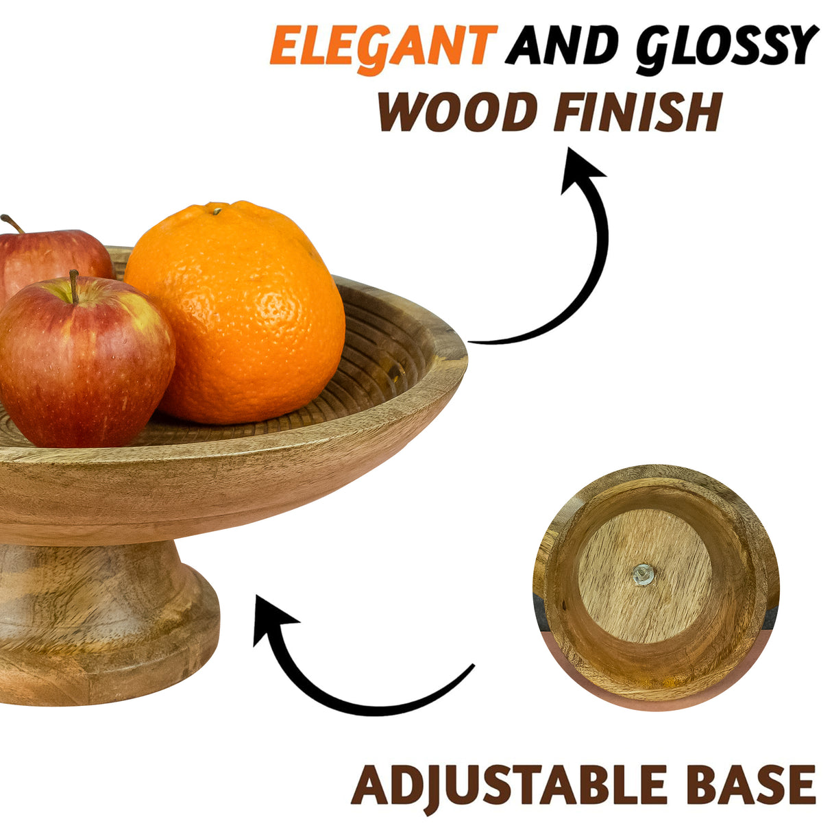 Wooden Pedestal Bowl for Fruit with Detachable Base for Home and Kitchen Design (Brown)