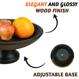 Wooden Pedestal Fruit Bowl with Adjustable Base – Mango Wood Decorative Bowl (Black)