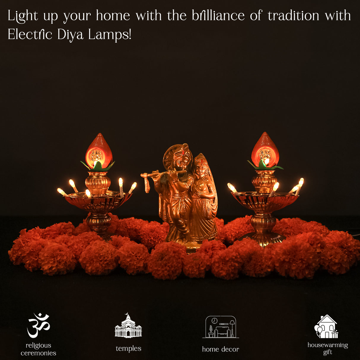 Saleberate Electric Golden LED Diya Lamp with Flame Design | Multi-Layer Temple Pooja Diya Light for Home, Mandir & Festivals