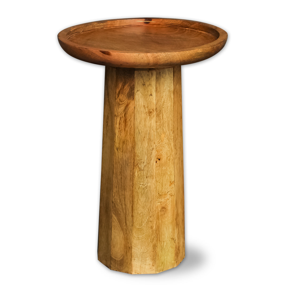 Natural Finish Round Solid Mango Wood Accent Table for Home Furniture