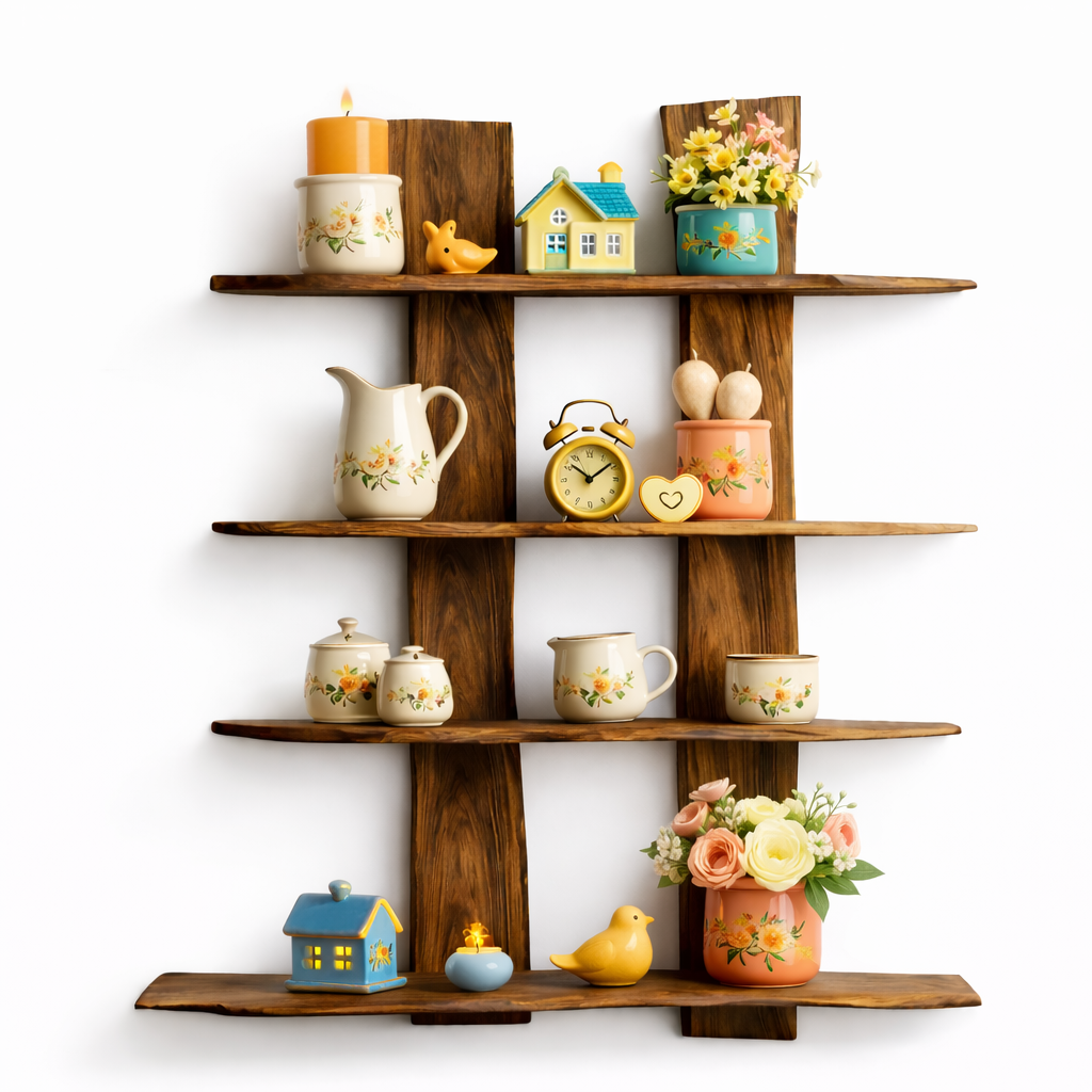 Premium Live Edge Wooden Wall Shelf Unit – Handmade Multi-Tier Solid Wood Floating Shelf for Modern & Rustic Interiors