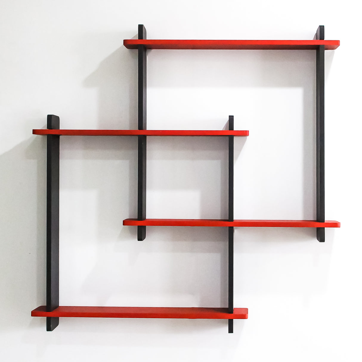 Wooden Square  Floating  Wall Shelf (Red & Black)