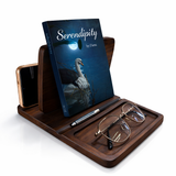 Handcrafted Wooden Book Valet & Nightstand Organizer – Premium Reading Stand with Glasses, Phone & Pen Holder