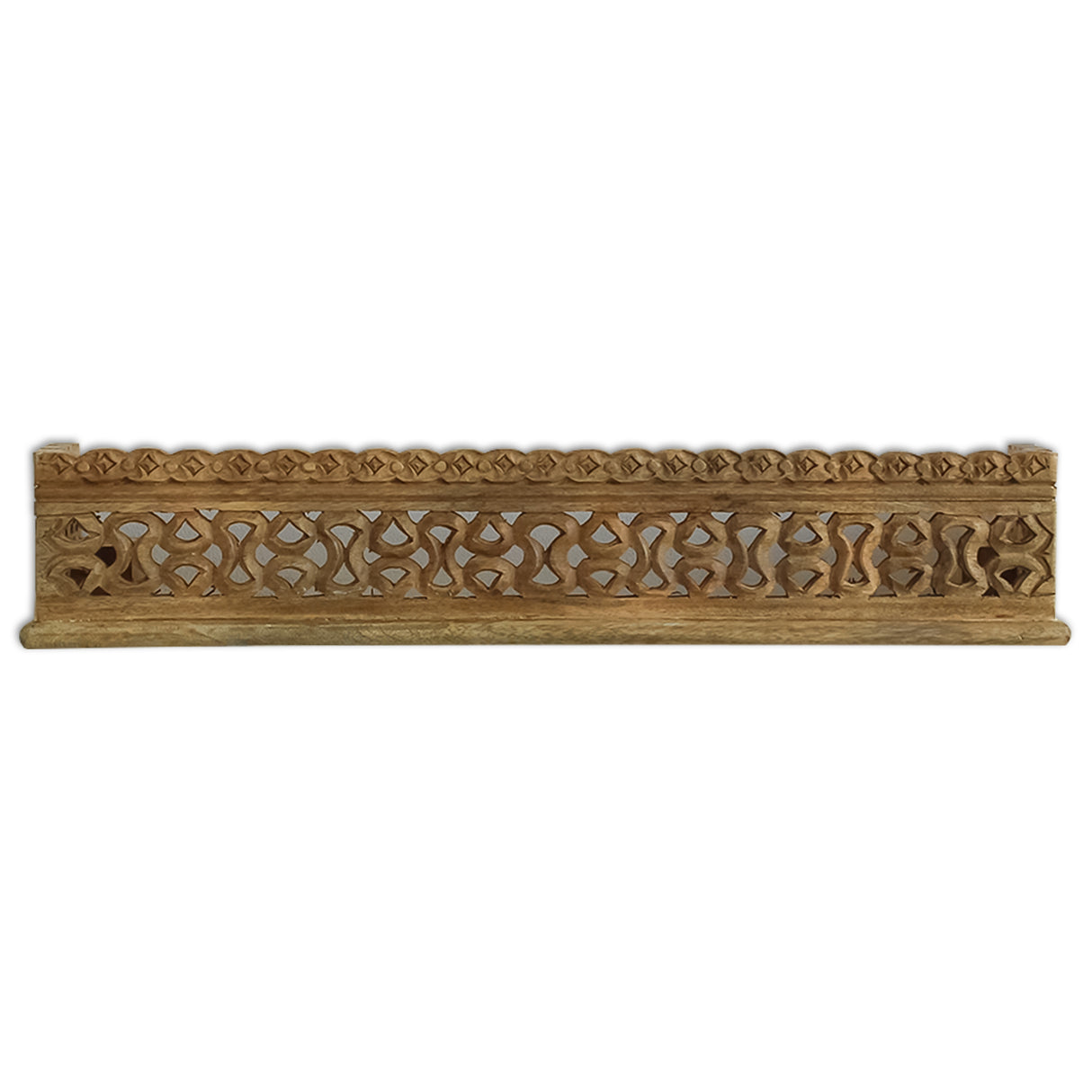 Handcrafted Wooden Wall Shelf with Intricate Carvings