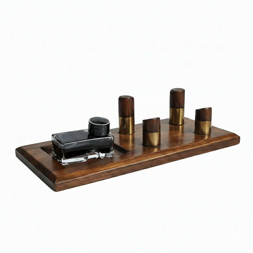 Solid Wood Pen Display Stand with Ink Holder – Premium Desk Organizer