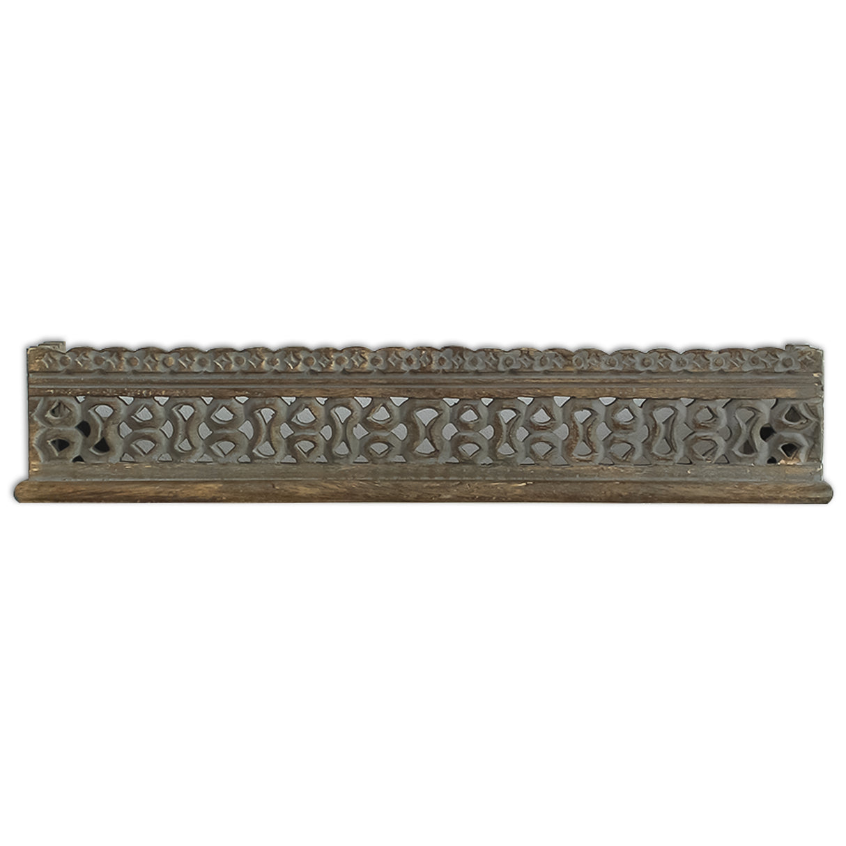 Handcrafted Wooden Wall Shelf with Intricate Carvings(Grey)