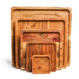 Premium Wooden Square Platters Set of 5 – Serving Trays for Appetizers & Snacks