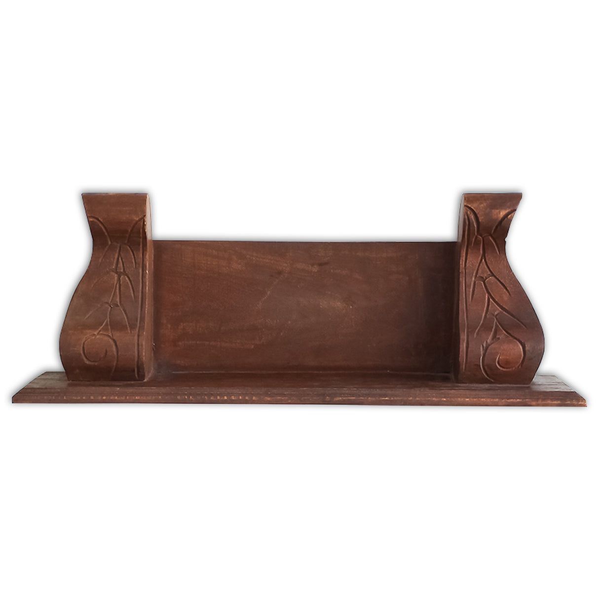 Elegant Hand-Carved Wooden Wall Shelf (Walnut Brown)