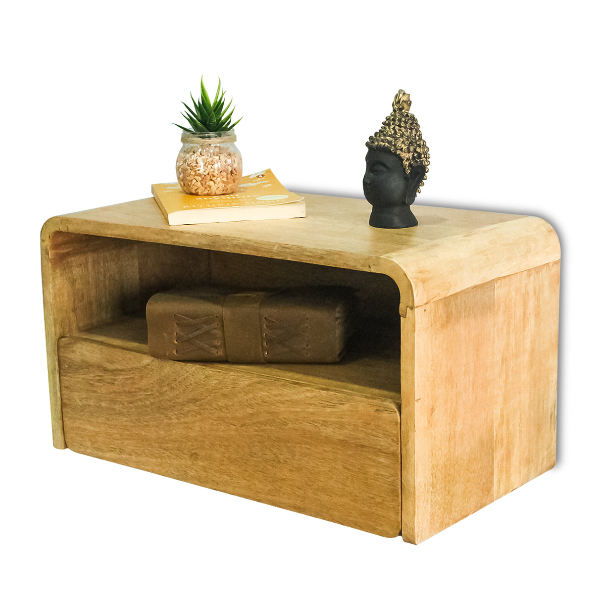 Modern  Floating Side Table with Drawer 18 x 10 x 9 Inches (Natural)