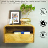 Modern Floating Side Table with Drawer, Wooden Shelf, 18"x10"x9" (Natural)