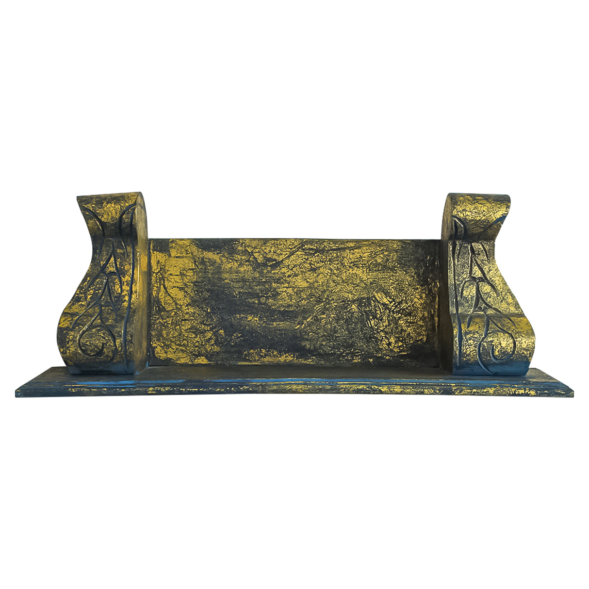 Elegant Hand-Carved Wooden Wall Shelf (Rustic Blue)