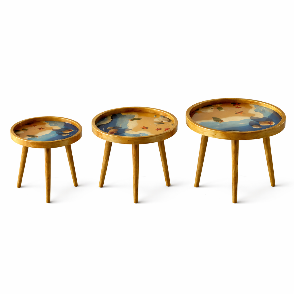 Set of 3 Wooden Nesting Coffee Tables – Handcrafted Mid-Century Style for Modern Living Rooms