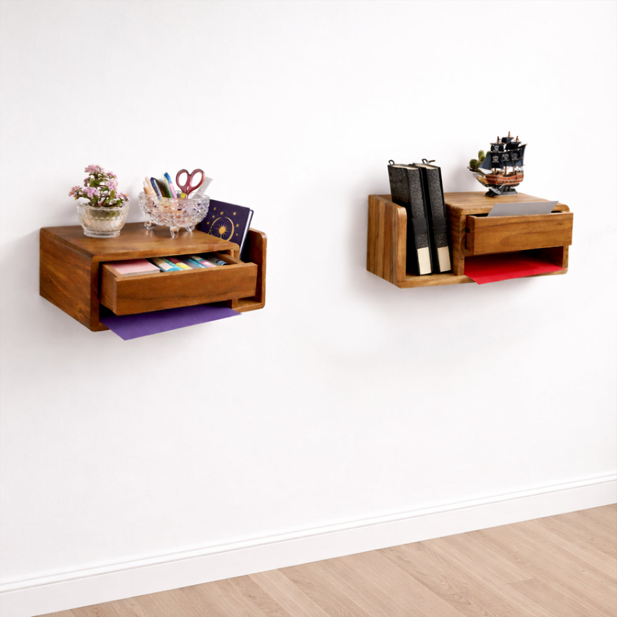 Handmade Wooden Wall Mounted Drawer – Floating Bedside Storage Drawer for Bedroom & Home Décor