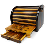 Handcrafted Wooden Bread Box with Roll-Top Lid & Sliding Crumb Drawer - Premium Countertop Bread Storage Organizer