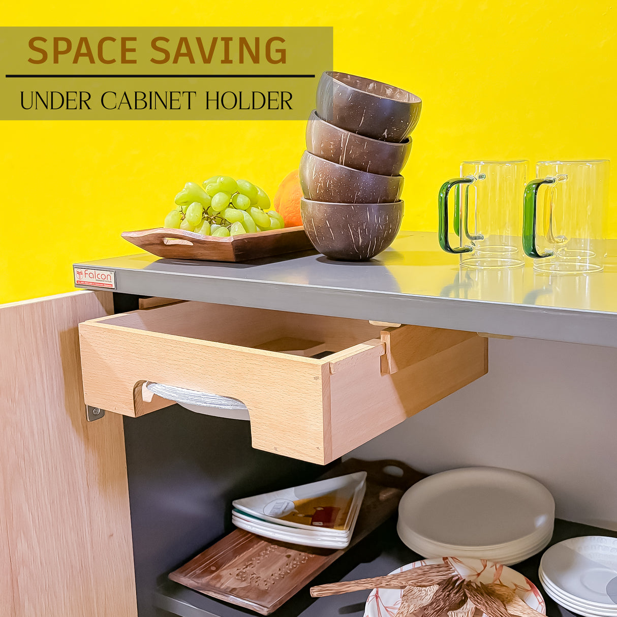 Wooden Paper Plate Dispenser – Plate Organizer for Kitchen, Dining & Party Use