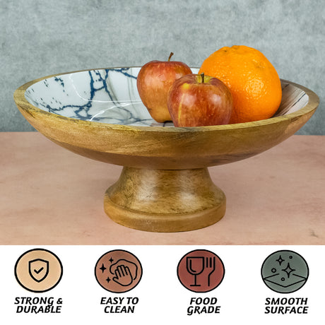 Wooden Pedestal Bowl for Fruit with Detachable Base for Home and Kitchen Design(Blue)