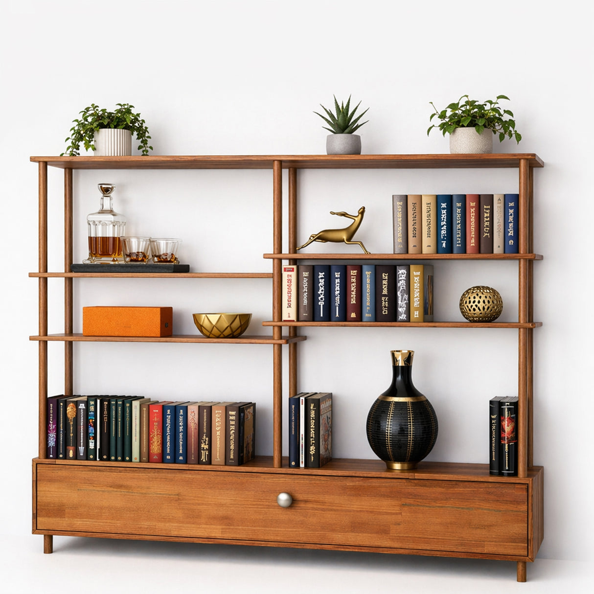 Designer Wooden Bookcase with Storage | Space Saving Shelving Unit for Modern Interiors