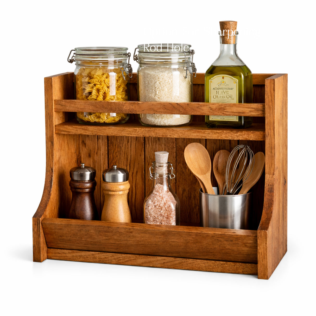 Wooden Kitchen Counter Organizer Rack – Spice Rack & Storage Shelf for Kitchen Countertop, Rustic Wooden Kitchen Organizer