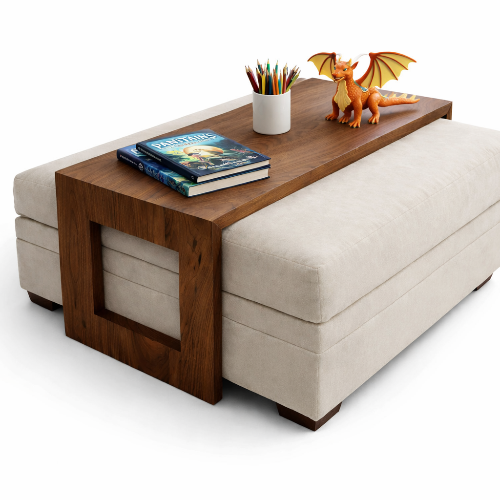 Wooden Ottoman Tray Table | Fits Over Ottoman | Modern Coffee Table for Sofa & Living Room