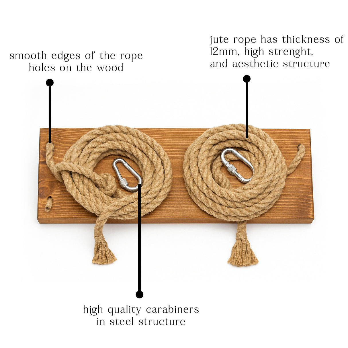 Wooden Tree Swing for Adults & Kids – Heavy Duty Outdoor Swing with Jute Rope, Rustic Yard or Garden Swing Seat, Handmade Bench Swing Gift