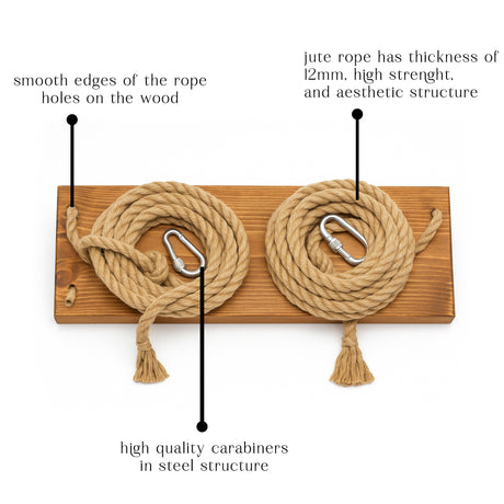 Wooden Tree Swing for Adults & Kids – Heavy Duty Outdoor Swing with Jute Rope, Rustic Yard or Garden Swing Seat, Handmade Bench Swing Gift