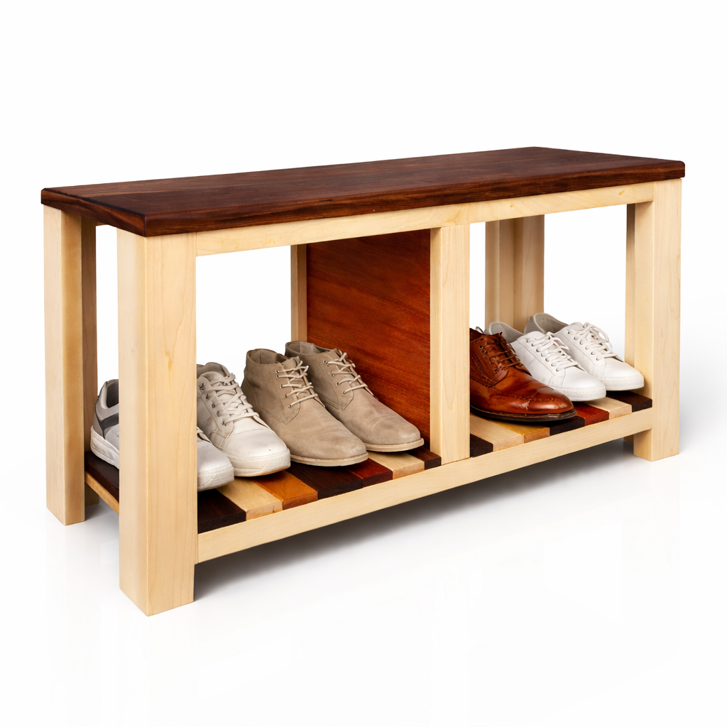 Solid Wood Shoe Rack Bench with Seating | 2-Tier Shoe Storage Organizer for Entryway, Living Room & Bedroom