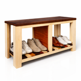 Solid Wood Shoe Rack Bench with Seating | 2-Tier Shoe Storage Organizer for Entryway, Living Room & Bedroom