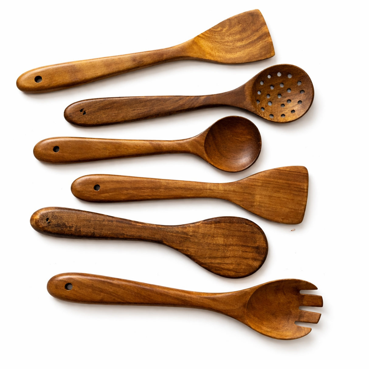 Handcrafted Wooden Spatula Set of 6 - Natural Wood Cooking Utensils, Heat Safe Kitchen Tools-Farmhouse Kitchen Gift by Saleberat