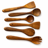 Handcrafted Wooden Spatula Set of 6 - Natural Wood Cooking Utensils, Heat Safe Kitchen Tools-Farmhouse Kitchen Gift by Saleberat