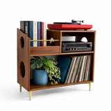 Luxury Vinyl Record Storage Cabinet – Wooden Turntable Stand with Open Shelves, High-Capacity LP Storage & Integrated Audio Shelf