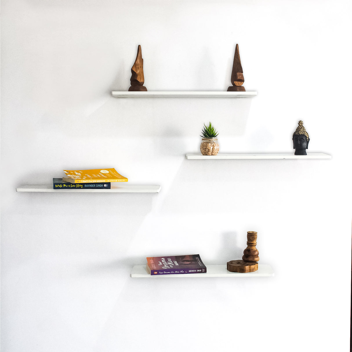 Modular 4-Piece Rectangular Floating Wooden Shelves