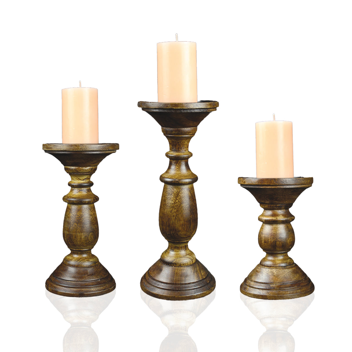 Wooden Handcrafted Candle Holders (Set of 3)