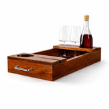 Wooden Wine Serving Tray for Bottle & Glasses – Charcuterie Board with Bronze Handles