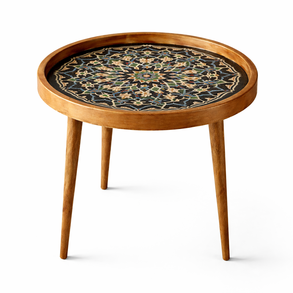 Handcrafted Wooden Round Side Table with Detachable Legs – Solid Wood Accent Table for Living Room, Bedroom & Home Décor