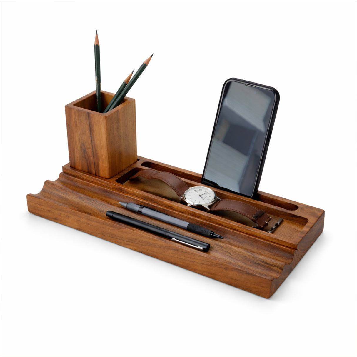 Wooden Desk Organizer & Pen Holder – Solid Wood Desktop Stationery Stand for Office Table, Study Desk & Home Workspace
