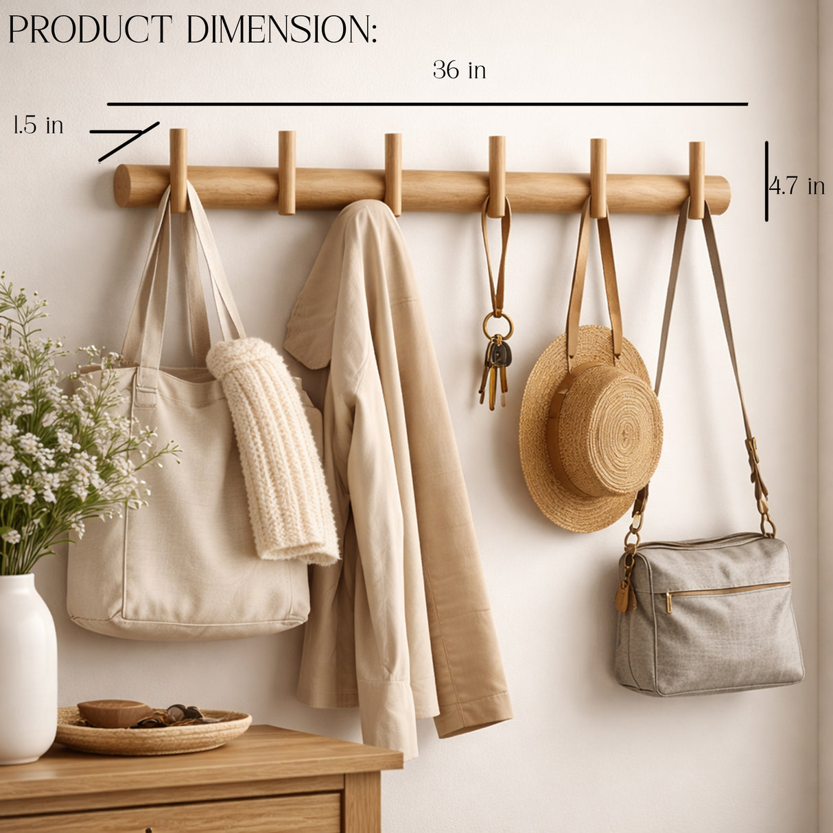 SALEBERATE Minimalist Solid Wood Wall Hooks – Modern Wooden Coat Rack for Entryway, Bedroom & Living Room | Stylish Wall Organizer for Bags, Keys & Accessories