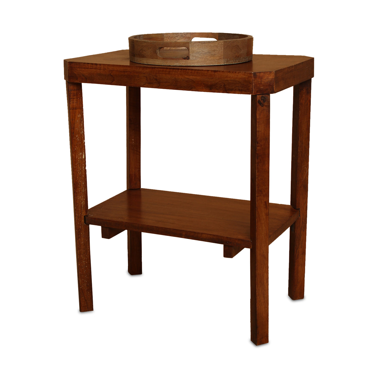 Wooden Rectangle Table Combo with 2 Tiers and Round Decorative Tray for Home Design