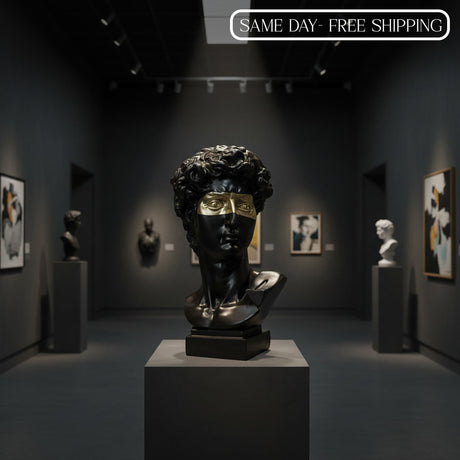Modern David Head Sculpture with Gold Mask – Luxury Abstract Art Bust for Living Room, Office & Contemporary Home Décor