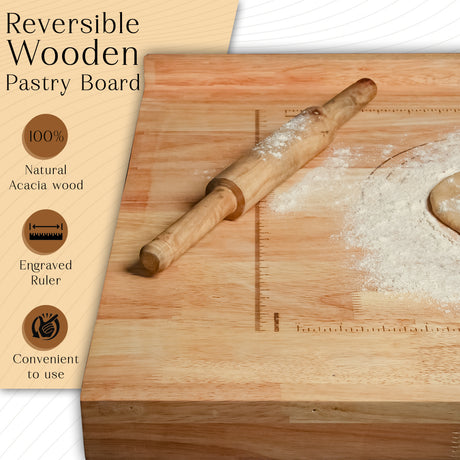 Premium Wooden Pastry Board with Dough Cutter – Baking and Prep Essential