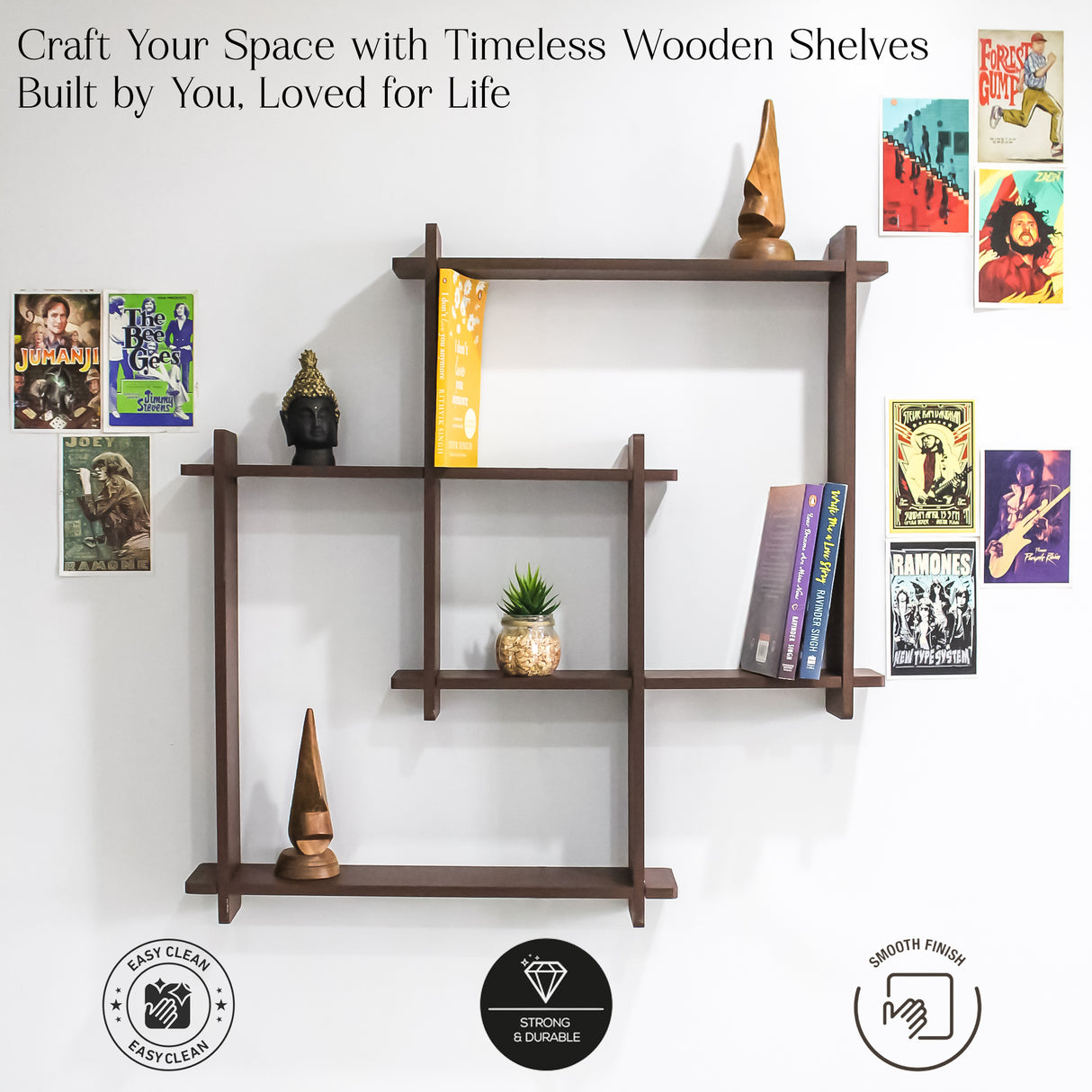 Wooden Square  Floating  Wall Shelf (Brown)