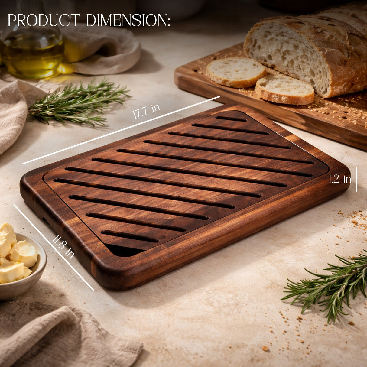 Handcrafted Walnut Bread Cutting Board with Removable Crumb Tray – Rustic Wooden Bread Slicer for Sourdough, Artisan Loaf & Kitchen Serving – Durable Premium Kitchen Board