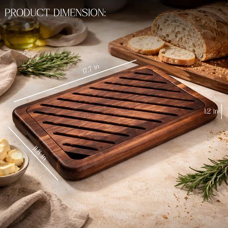 Handcrafted Walnut Bread Cutting Board with Removable Crumb Tray – Rustic Wooden Bread Slicer for Sourdough, Artisan Loaf & Kitchen Serving – Durable Premium Kitchen Board