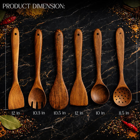 Handcrafted Wooden Spatula Set of 6 - Natural Wood Cooking Utensils, Heat Safe Kitchen Tools-Farmhouse Kitchen Gift by Saleberat